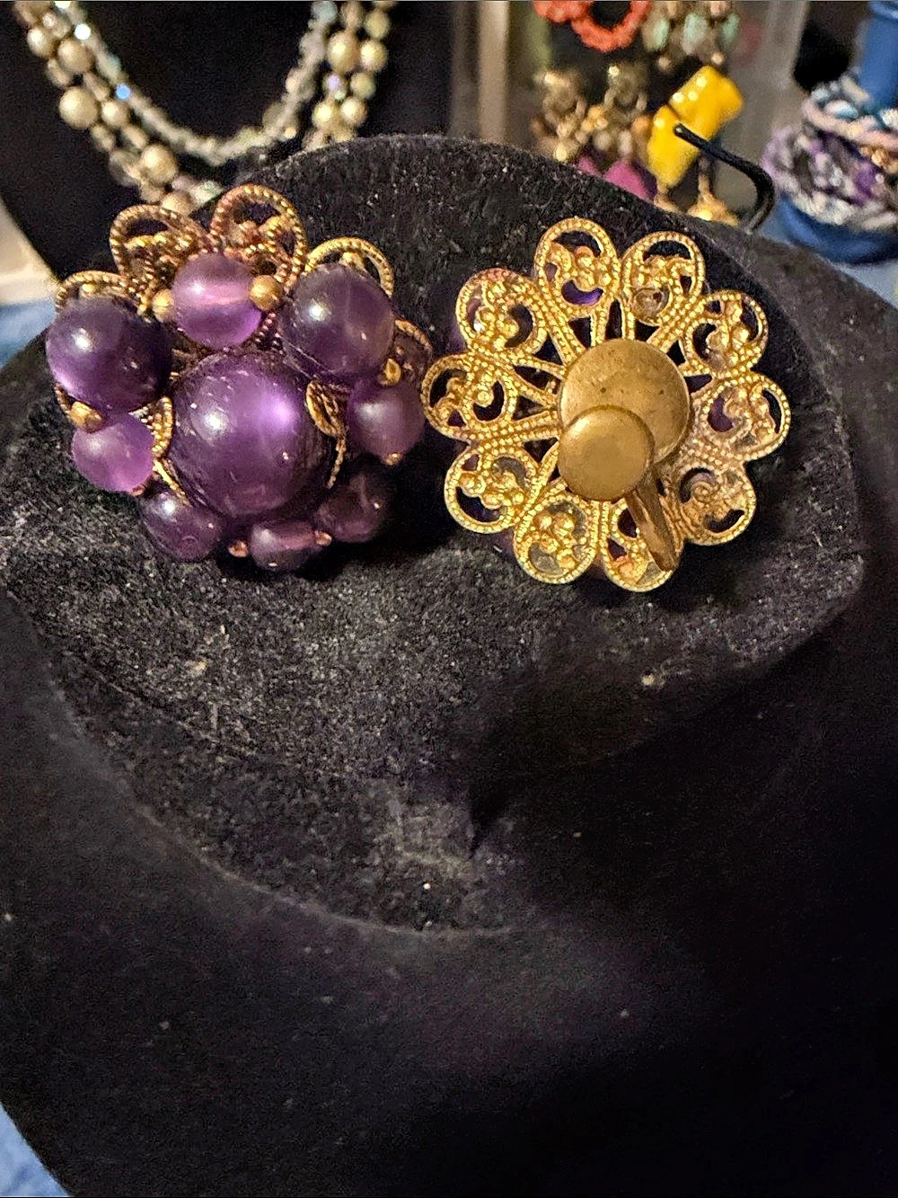 RARE Vintage Purple & Gold Beaded Screw-back Earrings